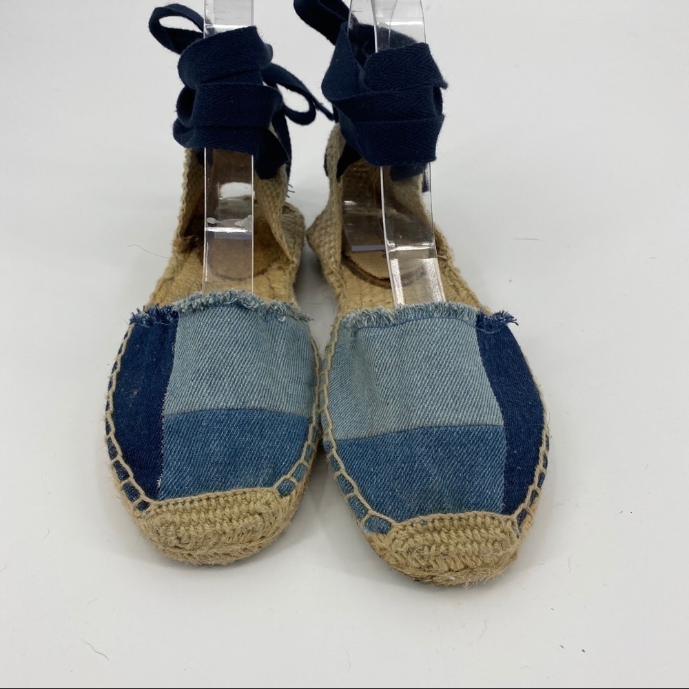 Denim Patchwork Soludos Ankle Wrap Espadrille 5.5 - image 2